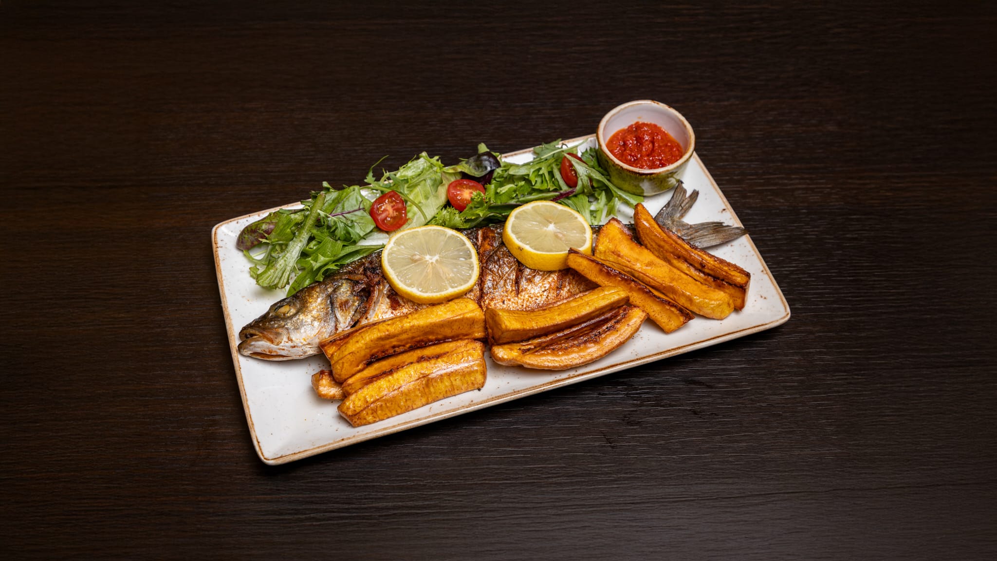 Grilled Sea Bass with Plantain Chips